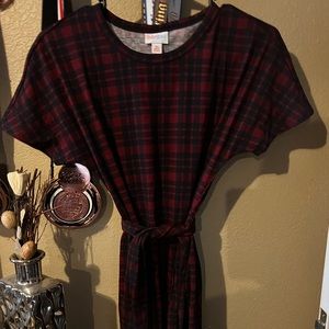LuLaRoe Marley Dress Plaid with Belt and Pockets